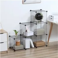 HOMCOM Steckregal Regalsystem, mit 6 Fächern, Schlafzimmer, Schwarz, DIY Würfelregal aus Drahtgitter 1-tlg., Stufenregal für Wohnzimmer, Büro