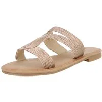 Ital-Design Damen Sandalen in Schwarz – Bequem & Stylisch für den Sommer Pantolette (89372845) Blockabsatz Pantoletten in Champagner