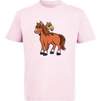 MyDesign24 T-Shirt Kinder Pferde Print Shirt bedruckt - 2 cartoon Pferde Kurzarm T-Shirt mit Pferde Aufdruck i251