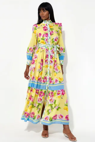 Blumen-Midi-Kleid mit Gürtel