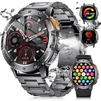 Zevelora Herren's IP68 Wasserdicht Telefonfunktion Smartwatch (1.43 Zoll, Android/iOS), mit LED Taschenlampe Herzfrequenz, 300+ Zifferblätter 110+ Sportmodi