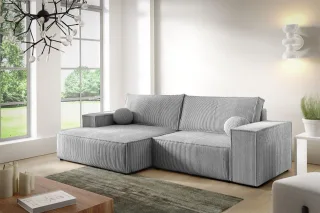 Ecksofa Schlafsofa CORUNIA XS Stoff Poso Graublau Ottomane Links
