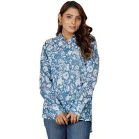 Guru-Shop Longbluse Handbedrucktes Boho Langarmhemd, luftiges.. alternative Bekleidung