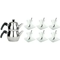 Neudorf Teeservice Türkisches Tee Set 19-teilig, 6 Personen, zum Zubereiten von Schwarztee, Edelstahll/ Glas, rostfrei