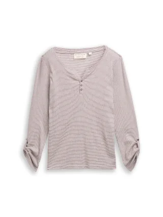 Tom Tailor - Langarmshirt mit Turn-Up-Funktion off white red small stripe - Gr. - L