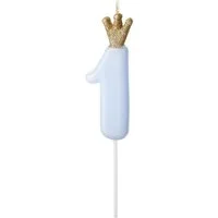 partydeco Geburtstagskerze, Geburtstagskerze Zahl 1 mit Glitzer Krone 9,5cm blau
