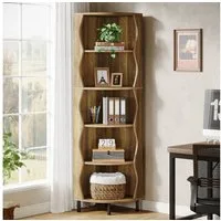 Tribesigns Eckregal 182CM hohes Eckbücherregal, 5 Ebenen Bücherregal aus Holz, Lagerregal