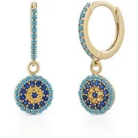 Suzan Gold Creolen-Set Evil Eye Huggies Echtgold Ohrringe mit Schutzsymbol & blauen Akzenten, Gelbgold 375, Zirkonia-Steine