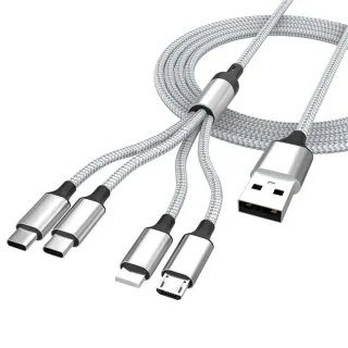 MC-S021 3A USB-A to iP/Micro/Type-C*2 Cable Fast Charging Tinned Copper Core Line 1.2M/1.8M Long for iPhone 16 16 Pro 15