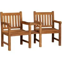 MR.DEKO Gartenbank Feierabend Teak 160cm Bank Holz mit Tisch wetterfest (Gartenbank für Terrasse, Balkon oder Innenbereich, 1-St), Holzbank auch einzeln nutzbar als Stuhl