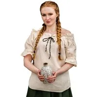 Leonardo Carbone Burgfräulein-Kostüm Bluse "Amelia" mit Satin-Kordelzug, schulterfrei tragbar, seitliche Schlitze