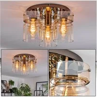 hofstein Deckenleuchte 3-flammige Deckenlampe aus Metall/Glas in Chrom/Bernsteinfarben/Klar, ohne Leuchtmittel, Leuchte im Retro/Vintage-Design (Schirme Ø 15 cm), E27, Esszimmer