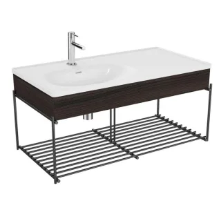 VitrA Equal Möbelwaschtisch-Set 64092 102,5x52cm, Möbelwaschtisch asymmetrisch, weiß, Ablage, mit Holzblende ulme
