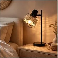 ZMH Tischleuchte Rattan Boho Rustikal E27 Bambus Schwenkbar mit Schalter retro, ohne Leuchtmittel