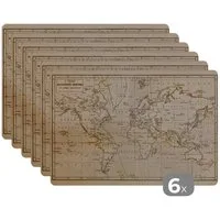 MuchoWow Platzset Weltkarte - Vintage - Braun - Pädagogisch, (6-St), Platzsets, Tischset, Abwaschbar, Tischsets, Platzdeckchen