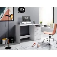 PREISBRECHER Schreibtisch Schreibtisch >Mack< - 123x76x50cm (BxHxT), aus Spanplatte in Weiß mit 3 Schubkästen und 1 offenes Fach