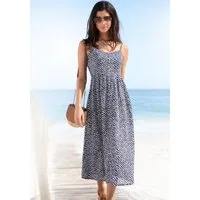 LASCANA Sommerkleid aus Leinenmix mit Zierknopfleiste mit Pünktchendruck Midikleid, Strandkleid, Webkleid, Leinenkleid