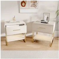 Simurq Nachttisch 2er Set,Nachtschrank mit LED Beleuchtung (2er-Set), LED-Leuchten, 40x31x50cm, beige
