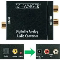 Schwaiger DAC Audio Konverter Adapter Box Gerät Wandler Audio-Adapter zu Koaxial RCA, Cinch, Toslink, 100 cm, Digital Koax Toslink optisch auf Analog Cinch 2x RCA TV HiFi Anlage PC