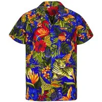 King Kameha Hawaiihemd Jungle Funky Hawaii-Hemd Herren Kurzarm Front-Tasche Stylish Unisex