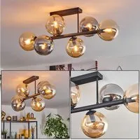 hofstein Deckenleuchte 6-flammige Deckenlampe aus Metall/Glas in Schwarz/Bernstein/Rauch, ohne Leuchtmittel, im Retro/Vintage-Design (Schirme Ø 15 cm), E14