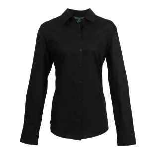 Premier Damen Oxford-Bluse / Bluse / Arbeitshemd, langärmlig (Schwarz)
