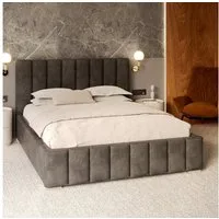 FDM Polsterbett modern mit Bettkasten MADE IN EU - mit hochwertigem Velours Bezug (verfügbar 90x200 120x200 140x200 160x200 180x200cm, Bettrahmen, Bett, mit großen gepolsterten Kopfteil, mit Bettkasten zum aufklappen), Hebbarer Metallrahmen, Bettkast