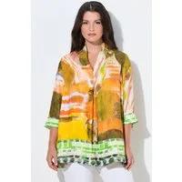Ulla Popken Longbluse Satinbluse Bordüren A-Linie Kelchkragen 3/4-Arm