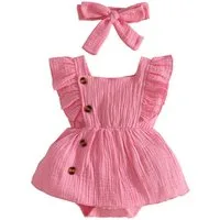 Lapastyle Strampler Babykleidung für Mädchen, ärmelloser strampler mit Rüschen, Stirnband (Set, 2-tlg) Lässige Sommerkleidung in Unifarben, Krabbelkleidung für Neugeborene