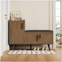 Flieks Schuhschrank (B100/T34/H69 cm, 1-St., gepolsterter Sitzfläche und Metallgriff, ca 10 Paar Schuhe) Schuhwechselhocker mit Seitenschrank Schuhbank mit 3 Tür