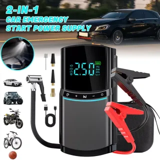 TUERBB 2 In 1 1000A Car Jump Starter Air Compressor 150PSI Multi-functional Tire Inflator Battery Booster with LED Digit