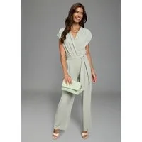 Laura Scott Jumpsuit mit Wickeloptik und Gürtel, aus elastischem Jersey-Material