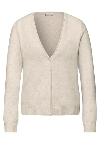 Street One - Kuscheliger V-Neck Cardigan cotton beige mel. - Gr. - 38