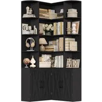Homfa Bücherregal 187 cm hoher Bücherschrank mit Türen Eckregal, Eckbücherregal Standregal L-förmiger Eckschrank 80 x 80 x 187 cm