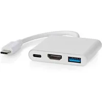 Nedis USB-C Multiport Adapter mit 4K HDMI & USB 3.2, 3-in-1 Hub in Weiß USB-Adapter, SB-C Hub (4K HDMI, USB-A 5Gbps, USB-C) für PC & Smartphone