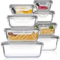Refined Living Frischhaltedose 8er Glas Frischhaltedosen mit Deckel,Meal Prep Boxen,Lunchbox,BPA-frei, Borosilikatglas + BPA-freie Kunststoffdeckel mit Silikonring, (8 Größen im Set, Grau, Glasbehälter mit Deckel, Vorratsdosen Glas, Lunchbox Glas, Gl