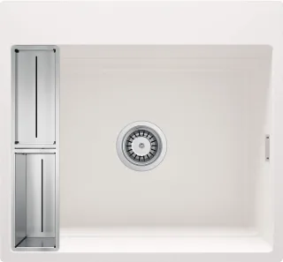 Neuesbad 1-Becken Granitspüle 560x520x220, 3,5", Alabaster, mit SPACE SAVER CLICK NB1DEZRMA10A1
