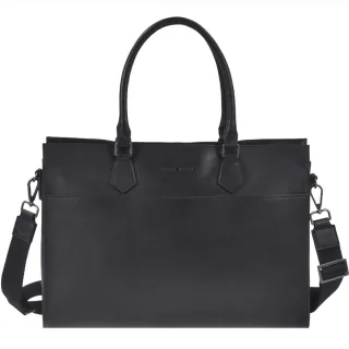 Business-Shopper mit Notebookfach aus Leder in schwarz Format A4 | Greenburry. Elegante Damen-Arbeitstasche Pure Black für das Büro und den Alltag.