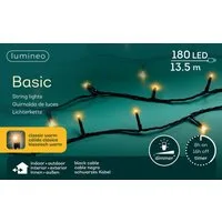 Lumineo LED-Lichterkette Lumineo Lichterkette BASIC 180 LED 13,5 m klassisch warm, schwarz, Indoor/Outdoor, dimmbar, 8h-Timer, + 5 m Zuleitung