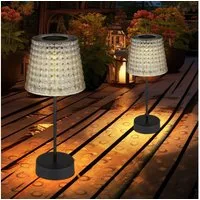 GLOBO LIGHTING LED Solarleuchte, LED-Leuchtmittel fest verbaut, Warmweiß, 2x Außenlampe Solarlampe Tischleuchte LED Gartendeko Kristallleuchte