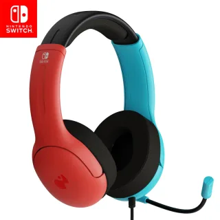 PDP Kopfhörer LVL40 [Stereo Klinke Mikrofonarm für Nintendo Switch] neon blau / rot
