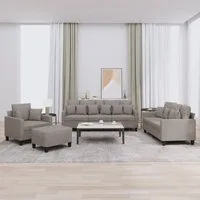 vidaXL Sofa, 4-tlg. Sofagarnitur mit Kissen Taupe Stoff