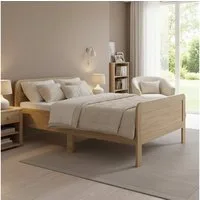 Homestyle4u Funktionsbett 90x200 100x200 120x200 Holzbett Seniorenbett Komfortbett Braun Weiß, 120x200, Aufbau per Stecksystem, höhenverstellbar, erhöhter Einstieg