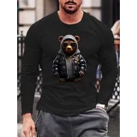 RMK Langarmshirt Herren Longsleeve T-Shirt Langarm Rundhals Basic Gangster Teddybär aus Baumwolle