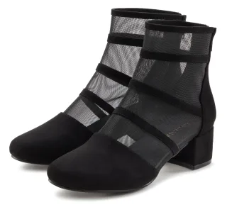LASCANA Stiefelette "Ankle Boots, Stiefel" mit modischen Mesh-Einsätzen und Blockabsatz VEGAN