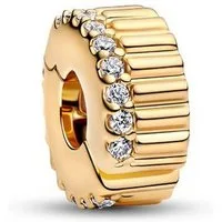Pandora Charm-Einhänger PANDORA Gerippter Stopper-Charm mit Zirkonia, IP Gold