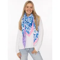 Zwillingsherz Dreieckstuch "Blumige Aussichten", Florales Muster, Kante Uni, Strick