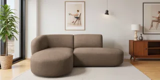 Ecksofa Designersofa BABETTE in Stoff Lins Braun Ottomane Links