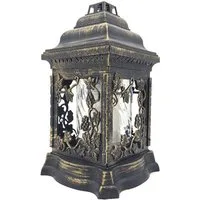 BURI Kerzenlaterne Grablaterne mit Öllicht 26cm Gold Grabschmuck Grabkerze Grablicht