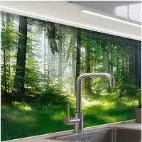 KitchenYeah Küchenrückwand selbstklebend Natur - Bäume - Wald - Grün - Sonne - Gras - Pflanzen, (1-tlg), Spritzschutz, Küche, Rückwand, Küchenwand, Küchenfront, 80x60 cm